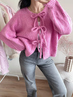 Kardigan z detalami w formie kokardek-Cardigan-Moda Perla