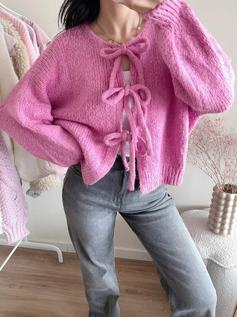 Kardigan z detalami w formie kokardek-Cardigan-Moda Perla
