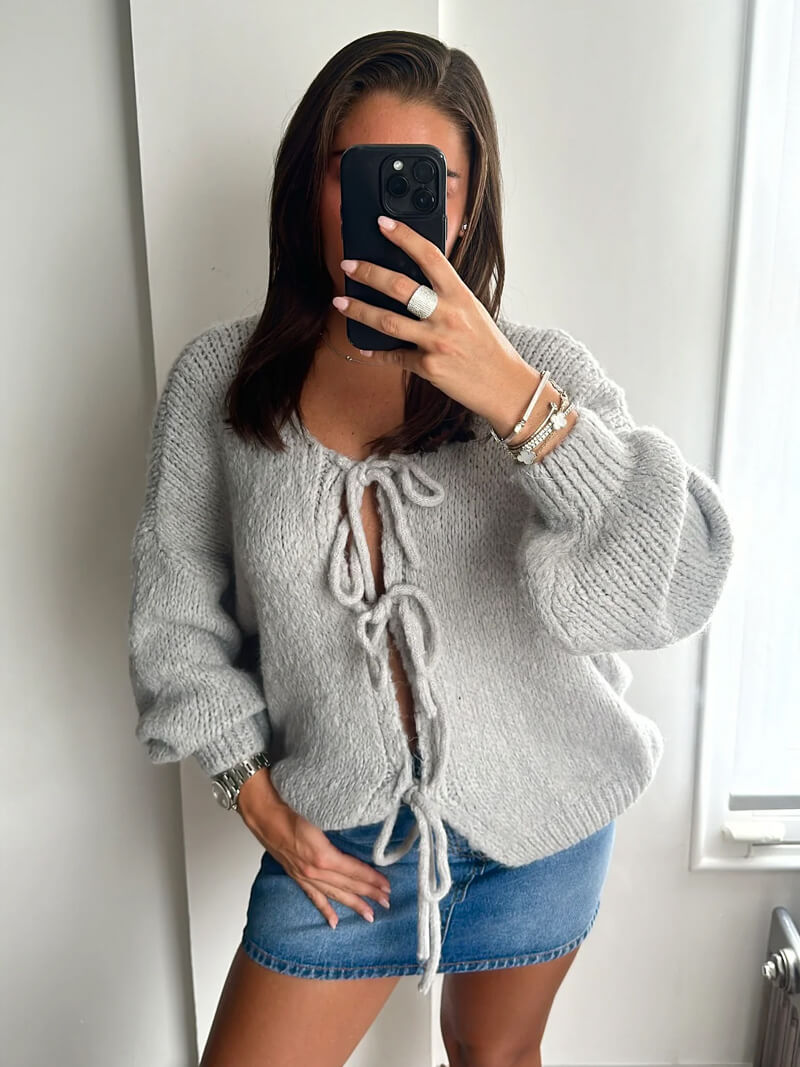 Kardigan z detalami w formie kokardek-Cardigan-Moda Perla