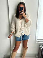 Kardigan z detalami w formie kokardek-Cardigan-Moda Perla