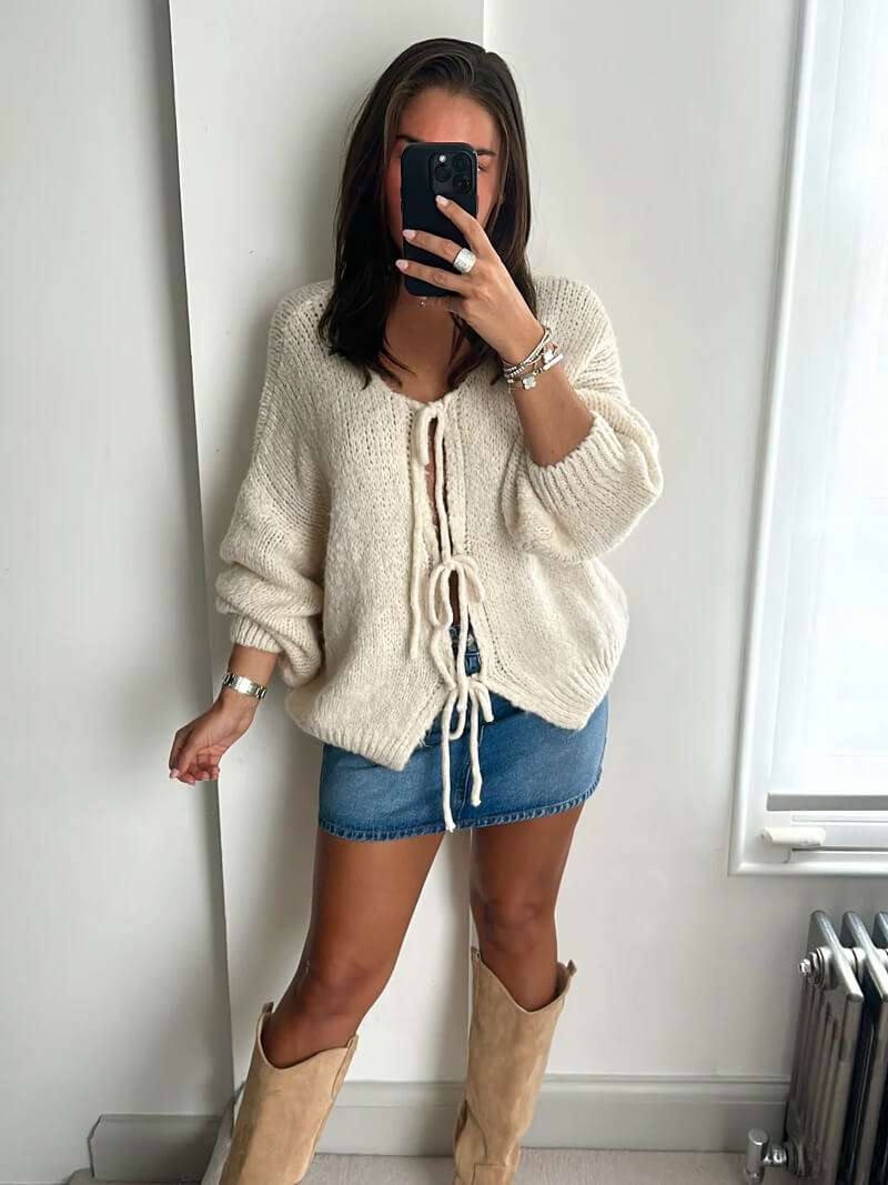 Kardigan z detalami w formie kokardek-Cardigan-Moda Perla