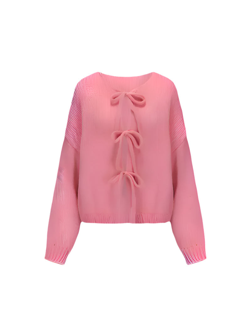 Kardigan z detalami w formie kokardek-Cardigan-Różowy-S-Moda Perla