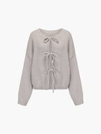 Kardigan z detalami w formie kokardek-Cardigan-Szary-S-Moda Perla