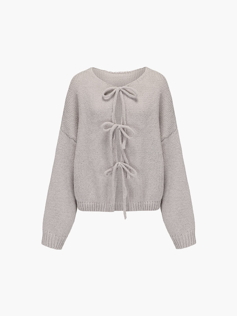 Kardigan z detalami w formie kokardek-Cardigan-Szary-S-Moda Perla
