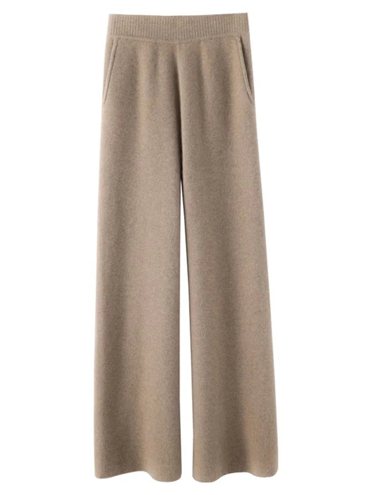 Kaszmirowe spodnie damskie na co dzień dla wyjątkowego komfortu-Trousers-Camel-S-Moda Perla