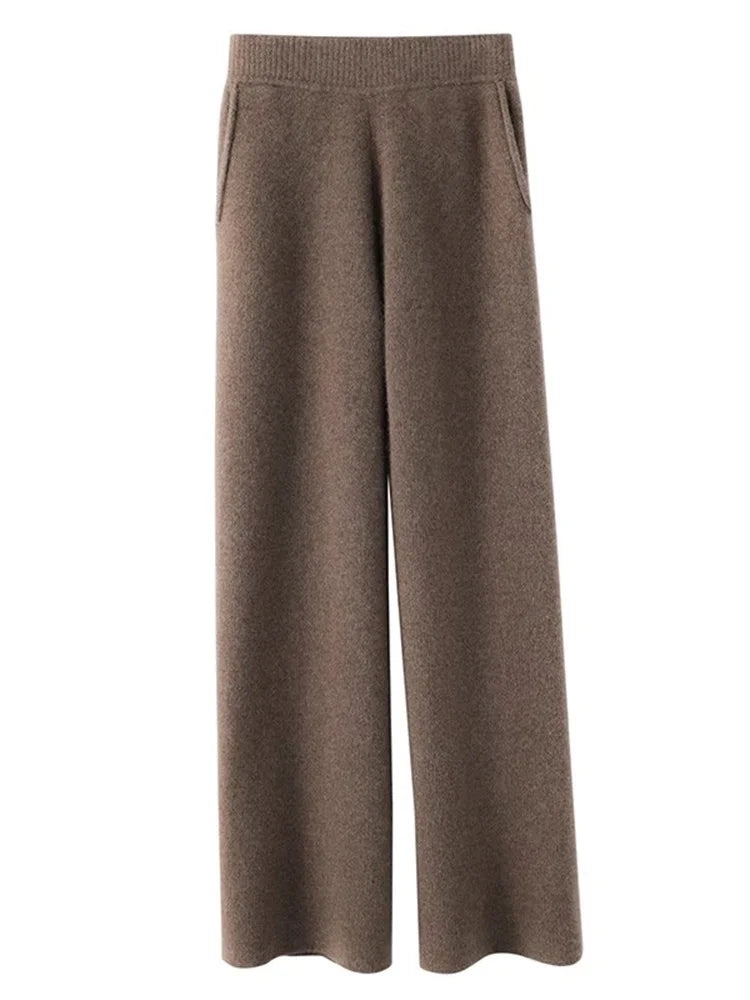 Kaszmirowe spodnie damskie na co dzień dla wyjątkowego komfortu-Trousers-Ciemnobrązowy-S-Moda Perla