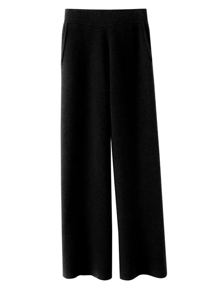 Kaszmirowe spodnie damskie na co dzień dla wyjątkowego komfortu-Trousers-Czarny-S-Moda Perla