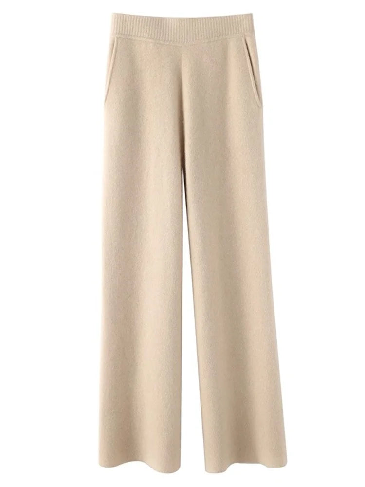 Kaszmirowe spodnie damskie na co dzień dla wyjątkowego komfortu-Trousers-Khaki-S-Moda Perla