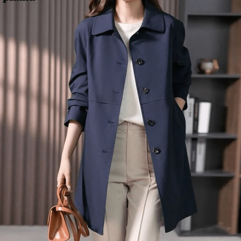 Kobiecy Zimowy Płaszcz Trench z Guzikami – Casual, Elegancki i Uniwersalny-Coat-Moda Perla-Moda Perla