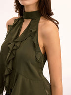 Kobiety Top Halter | Szyfon z Falbaną i Peplum 3