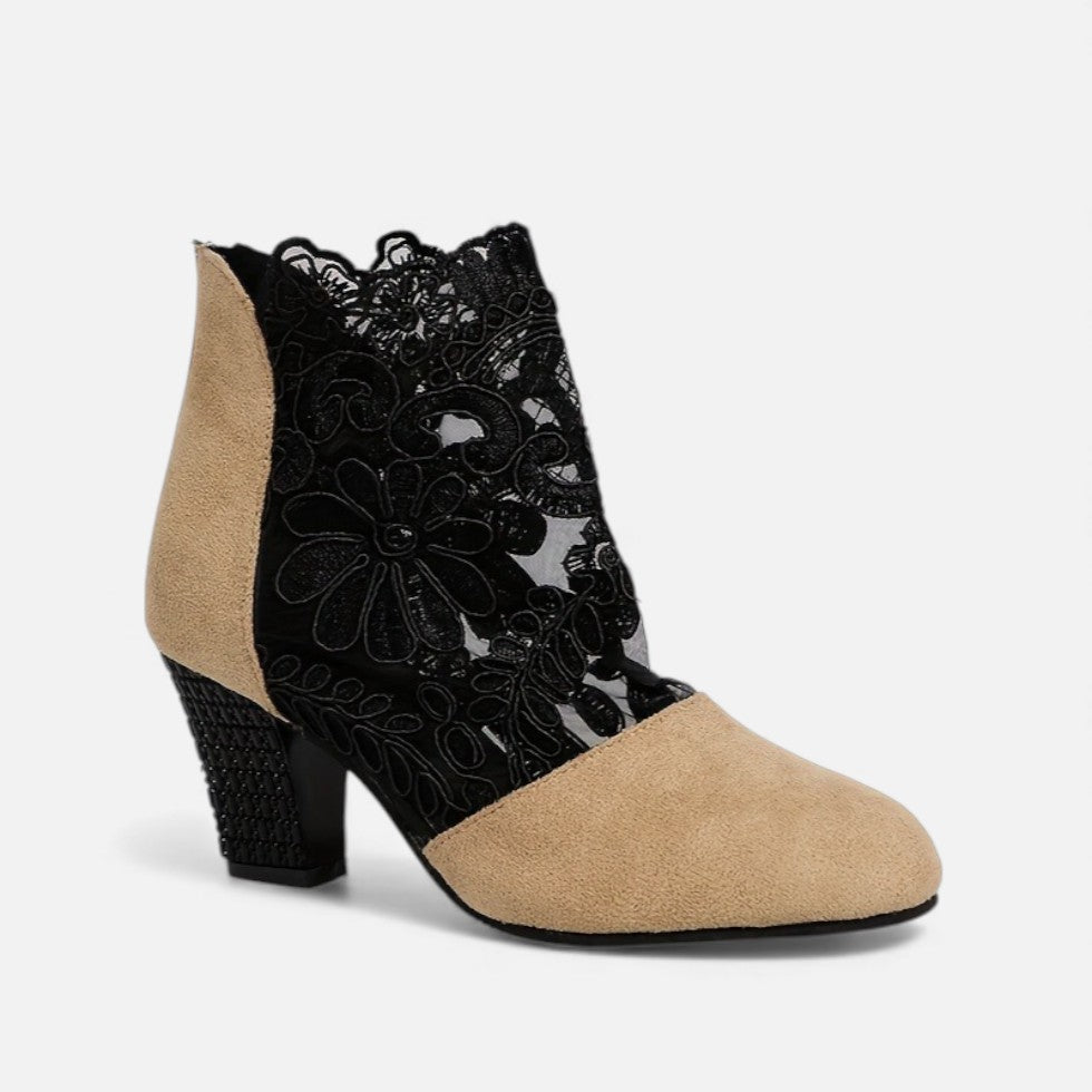 Kora Damskie Botki | Koronkowe Wykończenie, Obcas Słupkowy 5