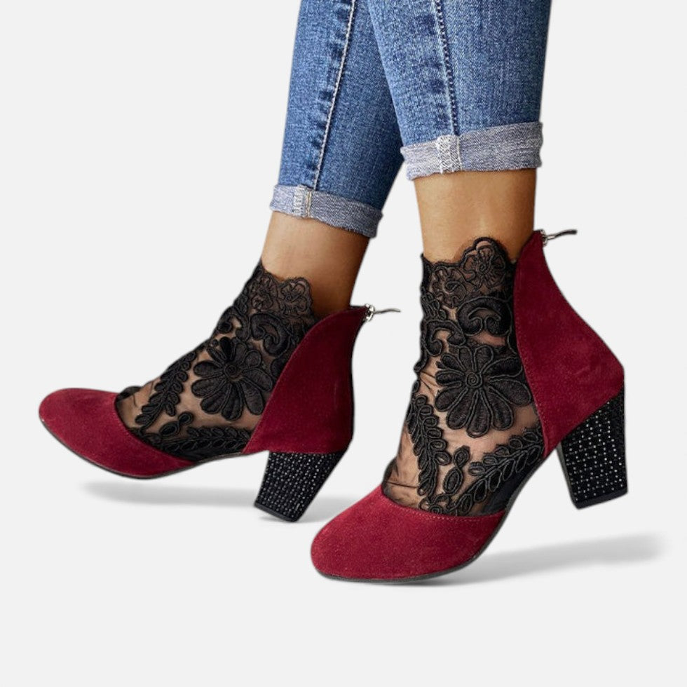 Kora Damskie Botki | Koronkowe Wykończenie, Obcas Słupkowy 8