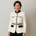 Kurtka Tweedowa dla Kobiet z Paskiem-Women's Jacket-Moda Perla-Biały-S-Moda Perla