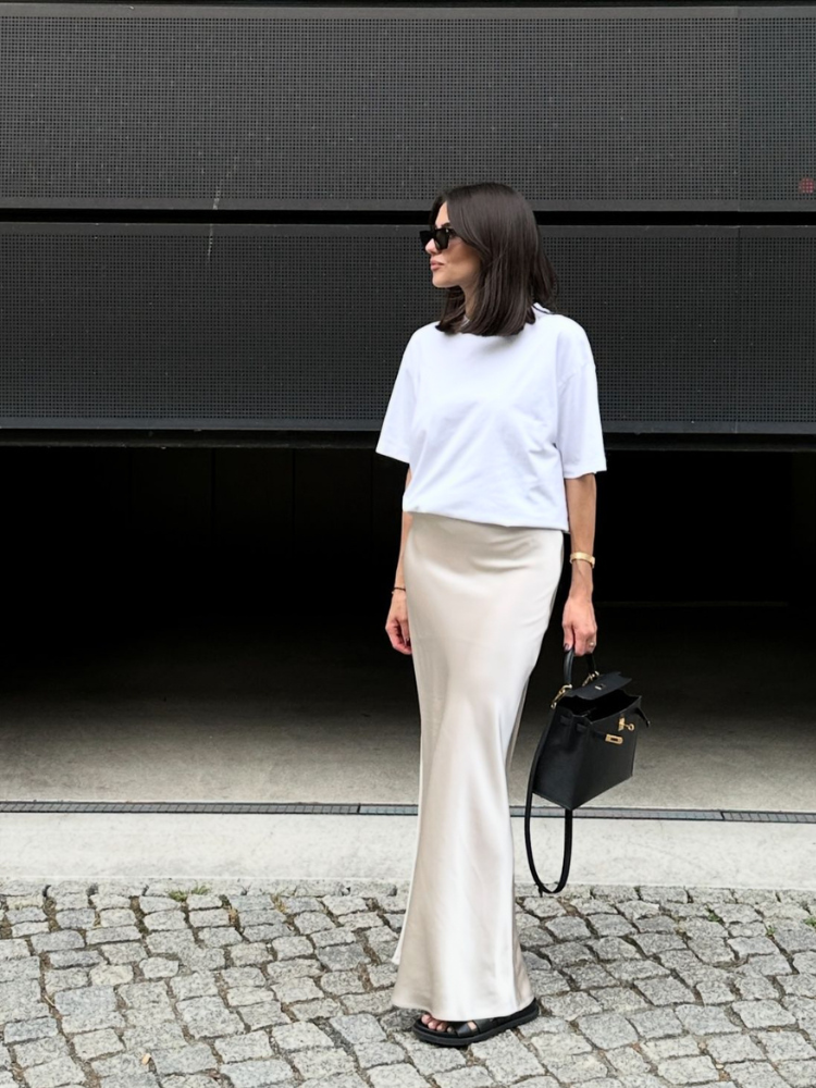 Luksusowa Satynowa Spódnica Maxi dla Kobiet-Skirts-Moda Perla-Beżowy-S-Moda Perla