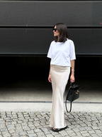 Luksusowa Satynowa Spódnica Maxi dla Kobiet-Skirts-Moda Perla-Beżowy-S-Moda Perla