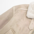 Luksusowa damska kurtka aviator ze sztucznym futrem – ciepła beżowa kurtka zimowa z zamkiem i kołnierzem-Jackets-Beżowy-XS-Moda Perla