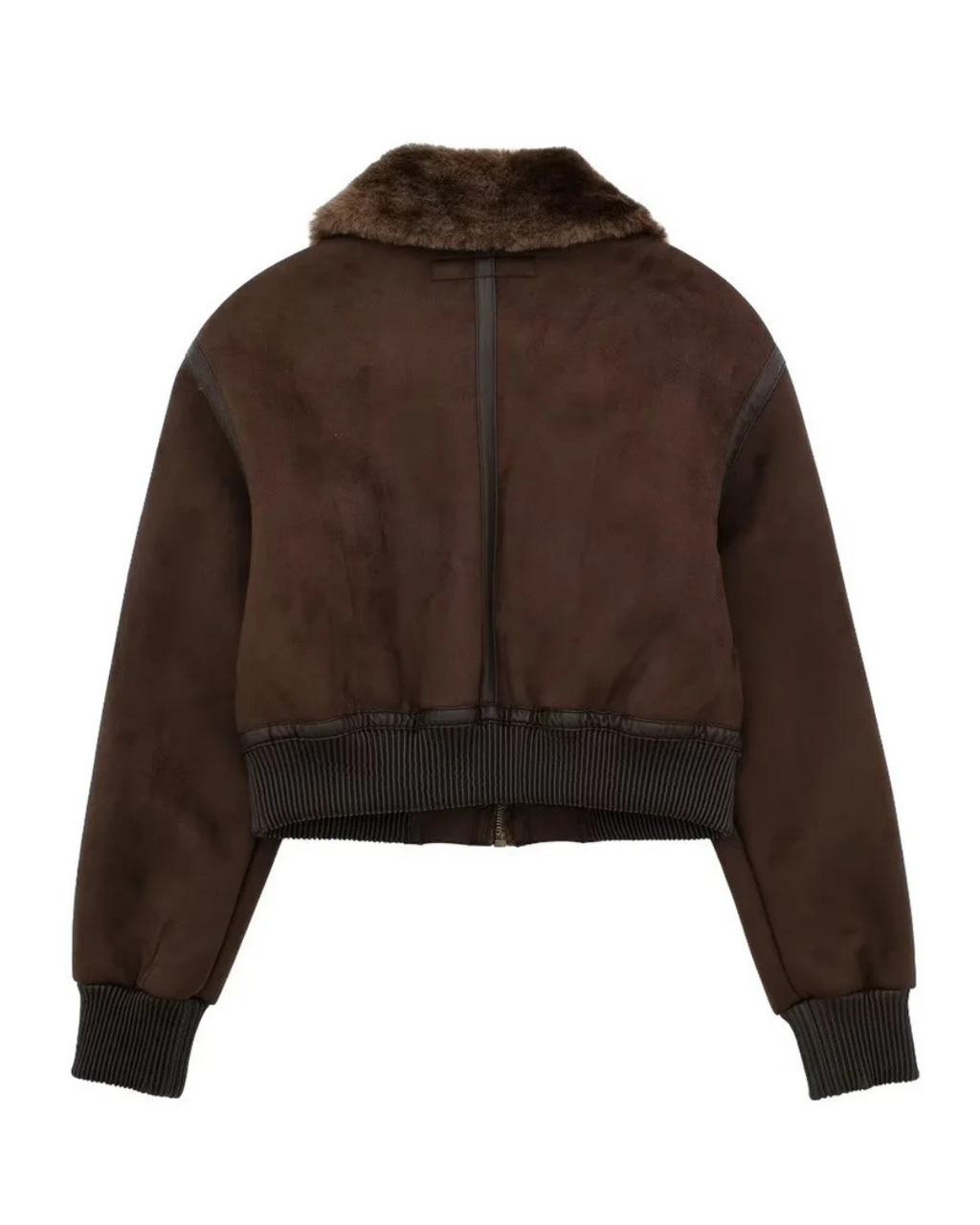 Luksusowa damska kurtka bomberka z kołnierzem ze sztucznego futra – ciepła krótka kurtka w kolorze ciemnobrązowym-Jackets-Ciemnobrązowy-XS-Moda Perla