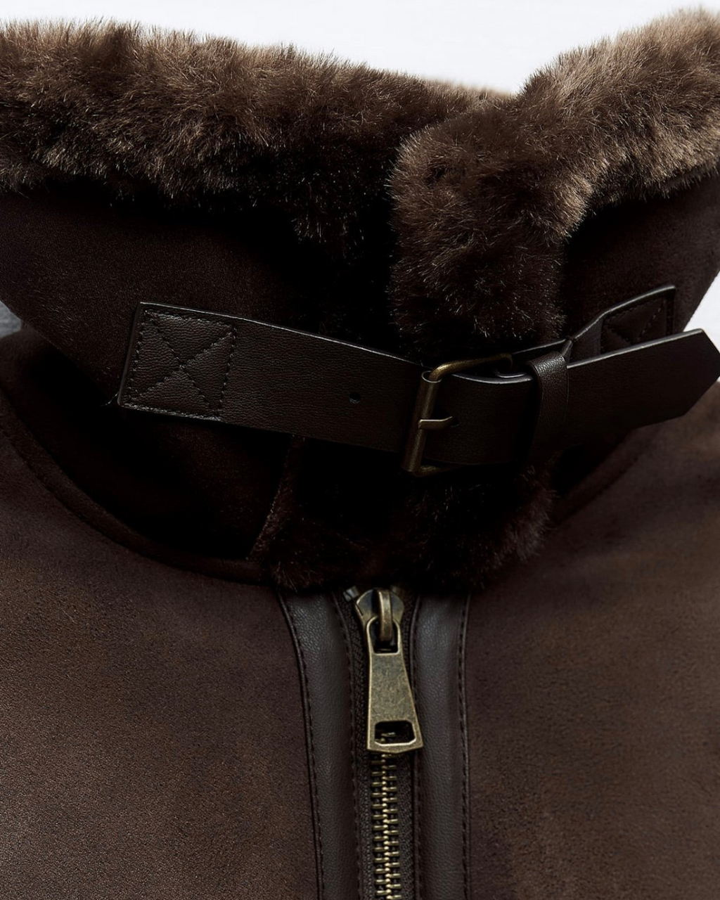 Luksusowa damska kurtka bomberka z kołnierzem ze sztucznego futra – ciepła krótka kurtka w kolorze ciemnobrązowym-Jackets-Ciemnobrązowy-XS-Moda Perla