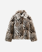 Panterkowa kurtka z sztucznego futra – Elegancki styl-Jackets-Moda Perla-Beżowy-XS-Moda Perla