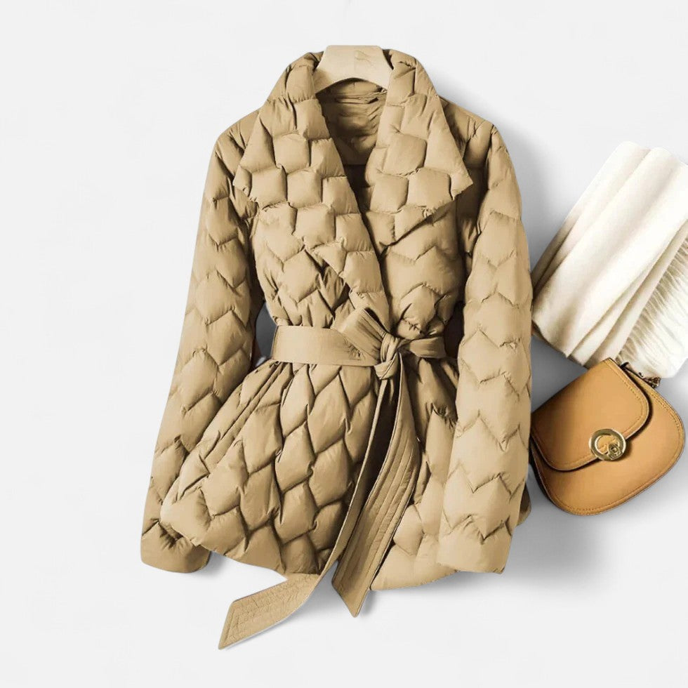 Pikowana Kurtka Damska | Wygodny Materiał, Stylowy Pasek 1