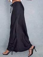 Satynowa Spódnica Maxi z Wysokim Stanem z Jedwabiu Ice-skirts-Moda Perla-Moda Perla