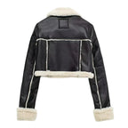 Skórzana kurtka z futrzanym kołnierzem – elegancka i ciepła-Jackets-Moda Perla-Moda Perla