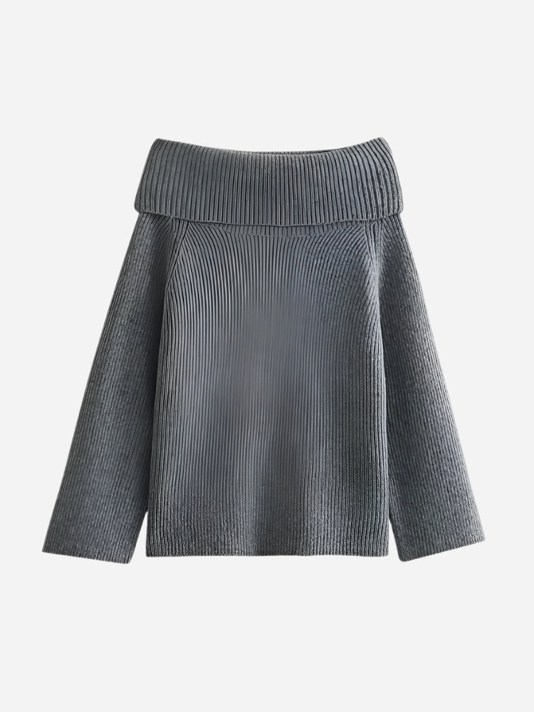 Stylowy Off-Shoulder Kardigan w Eleganckim Wydaniu-Sweaters-Szary-S-Moda Perla