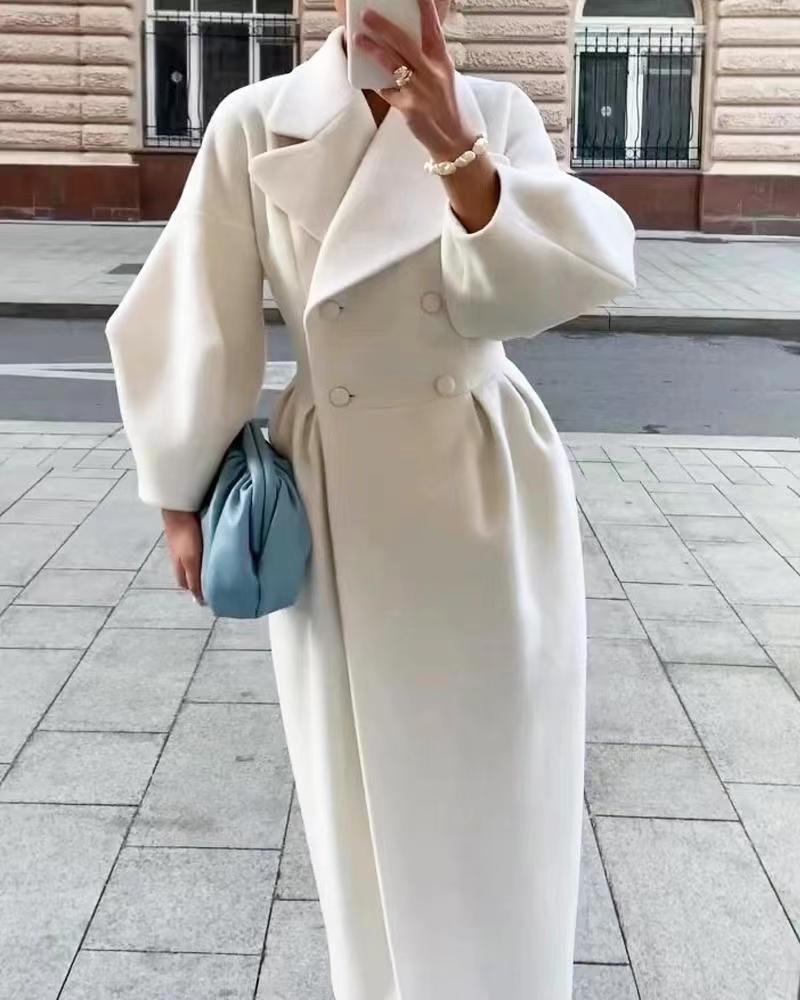 Stylowy Płaszcz dla Kobiet z Lanternowymi Rękawami i Kołnierzem-Trench Coats-Moda Perla-Biały-S-Moda Perla