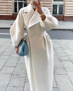 Stylowy Płaszcz dla Kobiet z Lanternowymi Rękawami i Kołnierzem-Trench Coats-Moda Perla-Biały-S-Moda Perla