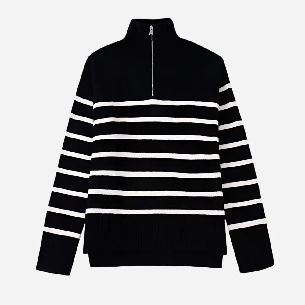 Stylowy Sweter w Paski na Wszystkie Pory Roku-Sweaters-Czarny-S-Moda Perla