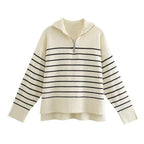 Stylowy Sweter w Paski na Wszystkie Pory Roku-Sweaters-Kremowy-S-Moda Perla