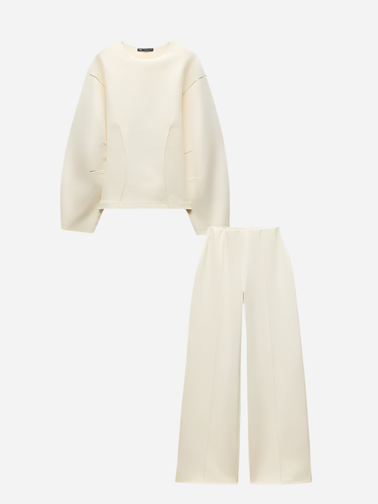 Stylowy Zestaw z Komfortowym Wysokim Stanem-Sets-Beżowy-S-Moda Perla
