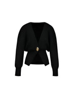 Sweter kardigan z detalem w kolorze złota-Cardigan-Czarny-S-Moda Perla