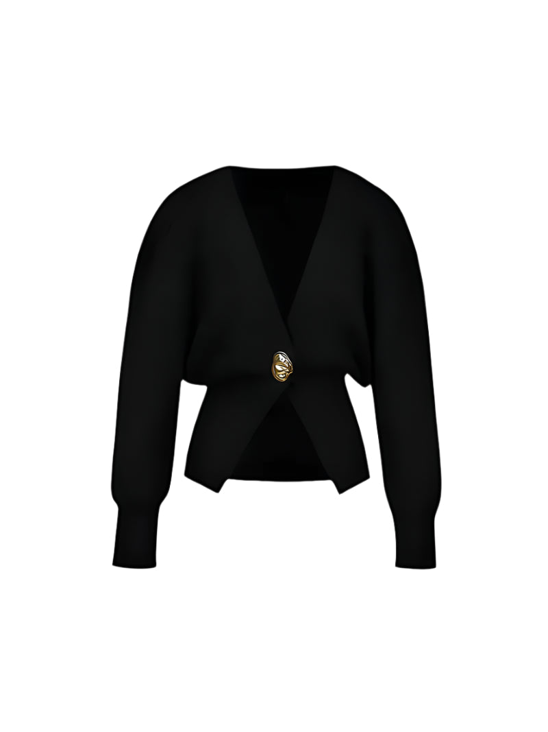 Sweter kardigan z detalem w kolorze złota-Cardigan-Czarny-S-Moda Perla