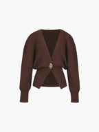 Sweter kardigan z detalem w kolorze złota-Cardigan-Moda Perla