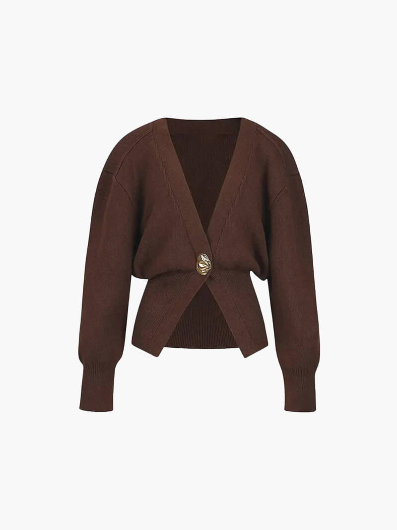 Sweter kardigan z detalem w kolorze złota-Cardigan-Moda Perla