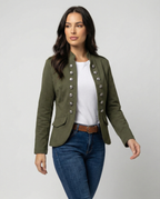 Szara Marynarka Damska | Elegancki Krój ze Stójką, Idealna na Co Dzień 0