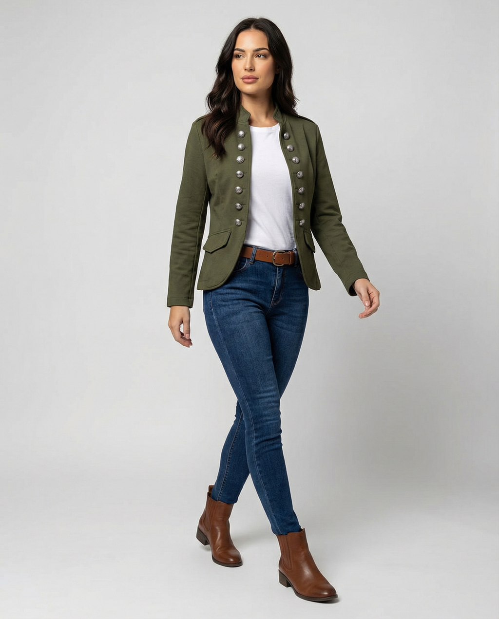 Szara Marynarka Damska | Elegancki Krój ze Stójką, Idealna na Co Dzień 1