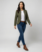 Szara Marynarka Damska | Elegancki Krój ze Stójką, Idealna na Co Dzień 1