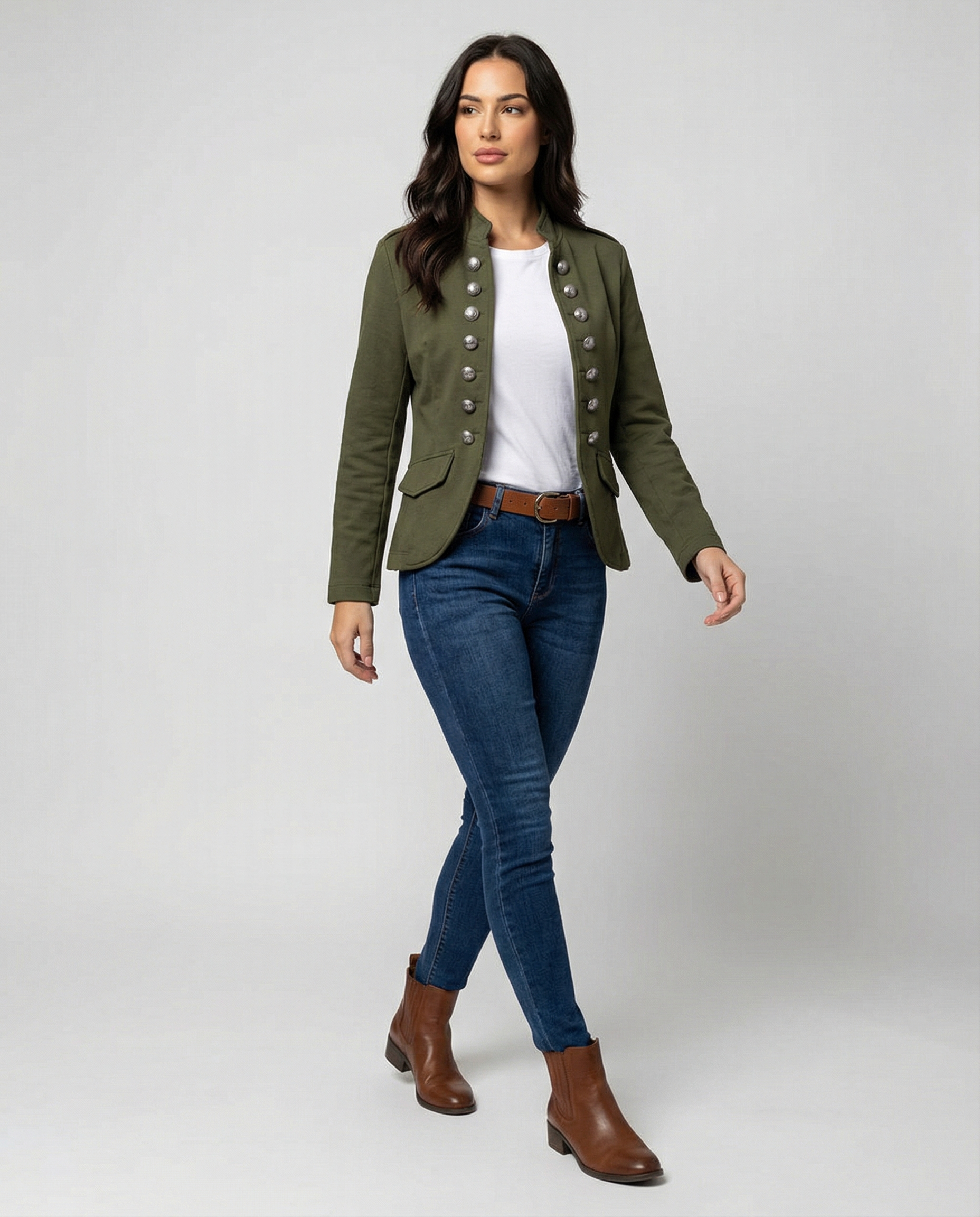 Szara Marynarka Damska | Elegancki Krój ze Stójką, Idealna na Co Dzień 1