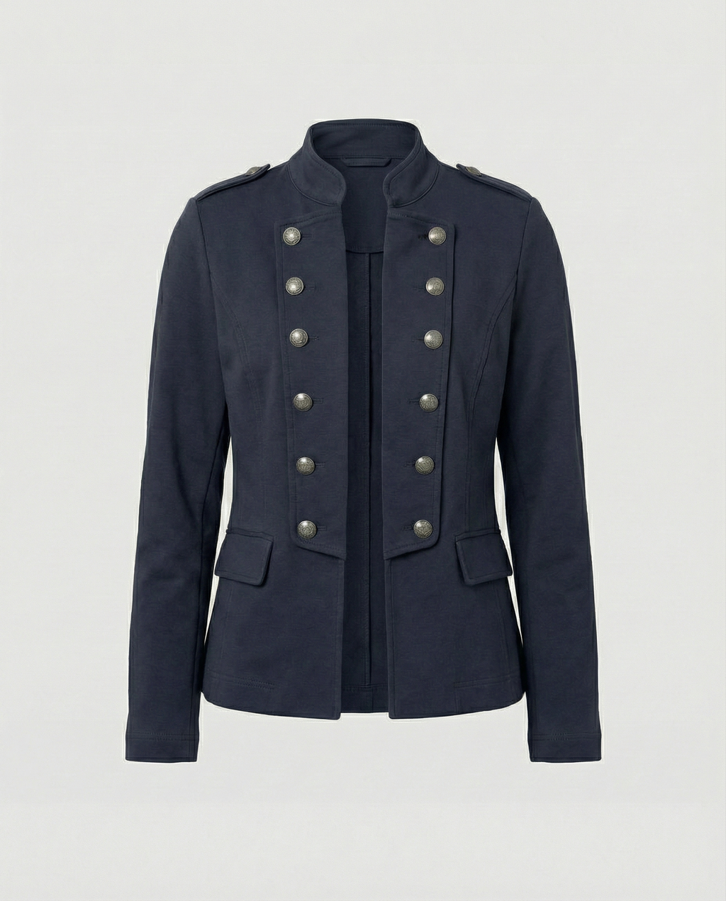 Szara Marynarka Damska | Elegancki Krój ze Stójką, Idealna na Co Dzień 10