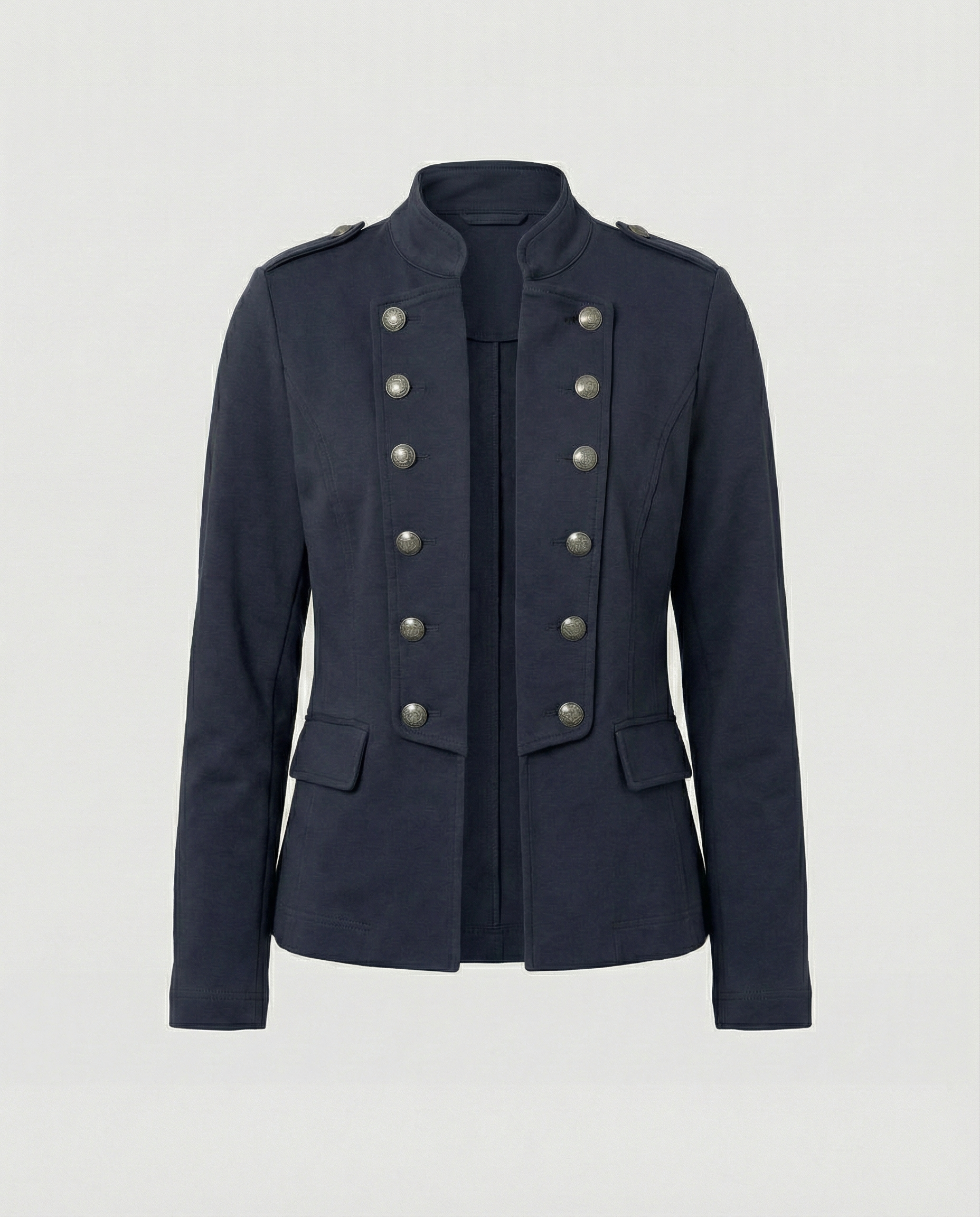 Szara Marynarka Damska | Elegancki Krój ze Stójką, Idealna na Co Dzień 10