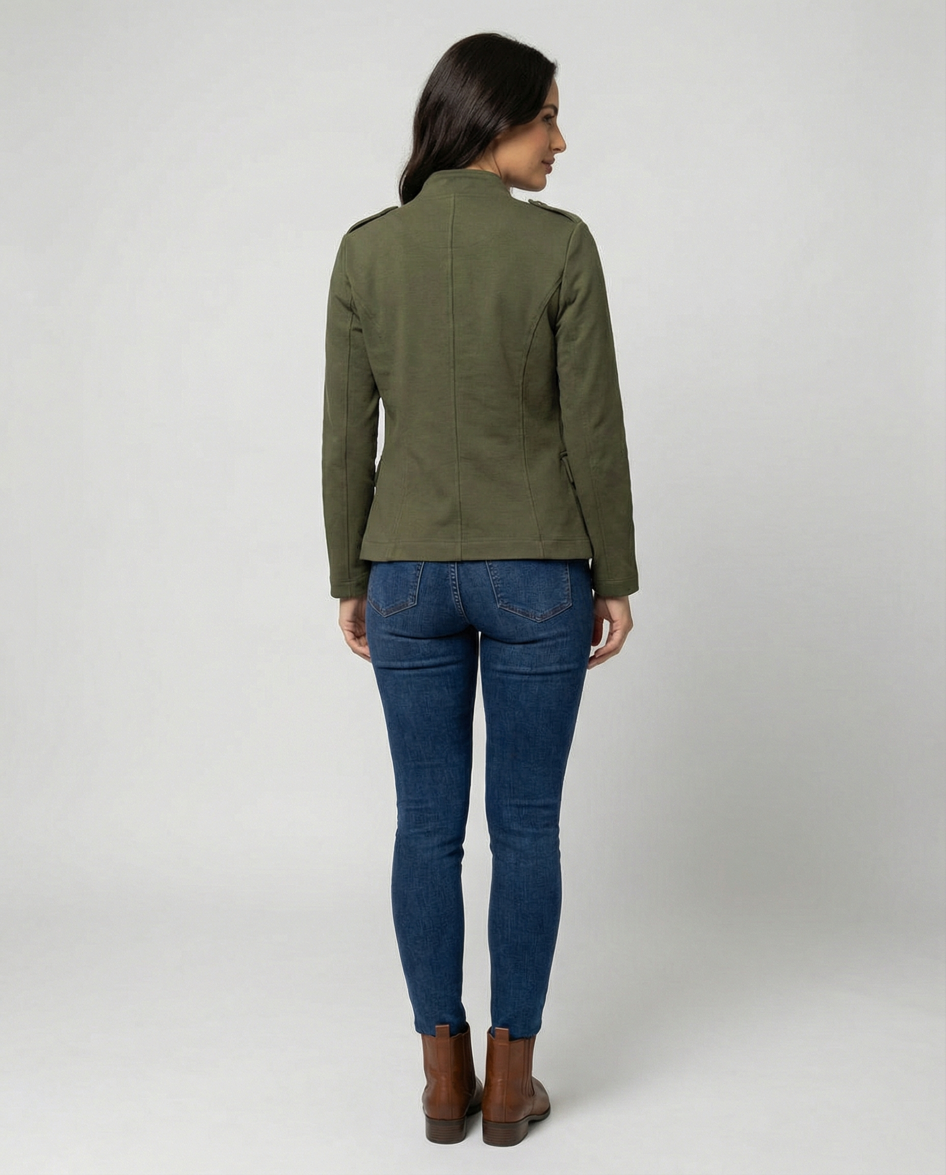 Szara Marynarka Damska | Elegancki Krój ze Stójką, Idealna na Co Dzień 2