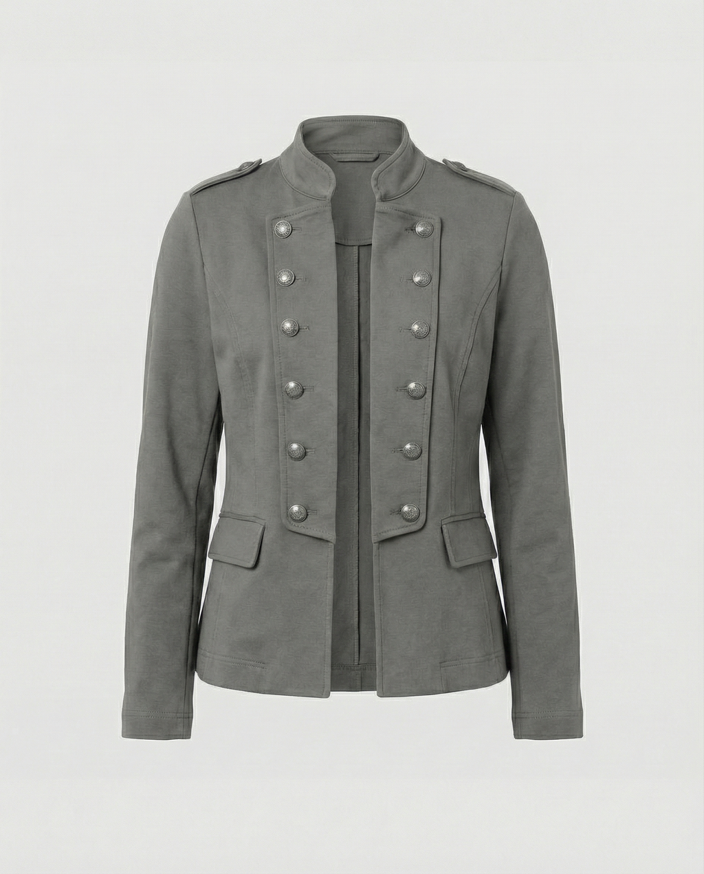 Szara Marynarka Damska | Elegancki Krój ze Stójką, Idealna na Co Dzień 9