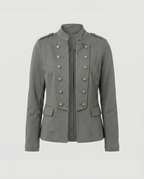 Szara Marynarka Damska | Elegancki Krój ze Stójką, Idealna na Co Dzień 9