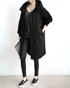 Wiosenny Wodoodporny Płaszcz Trencz z Kapturem dla Kobiet-Women's Coat-Moda Perla-Czarny-XS-Moda Perla