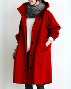 Wiosenny Wodoodporny Płaszcz Trencz z Kapturem dla Kobiet-Women's Coat-Moda Perla-Czerwony-XS-Moda Perla