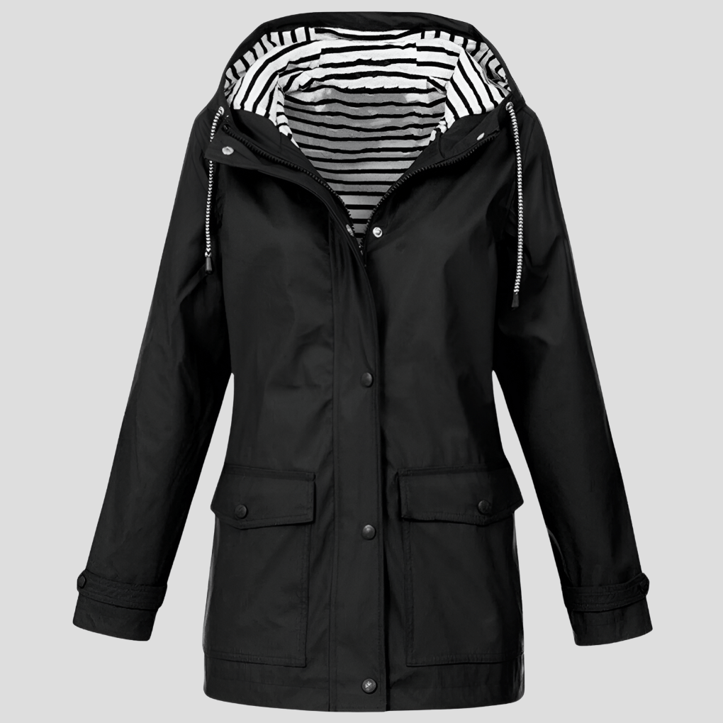 Wodoodporna Kurtka Damska z Kapturem - Idealna na Deszcz-Women's Jacket-Moda Perla-Czarny-S-Moda Perla