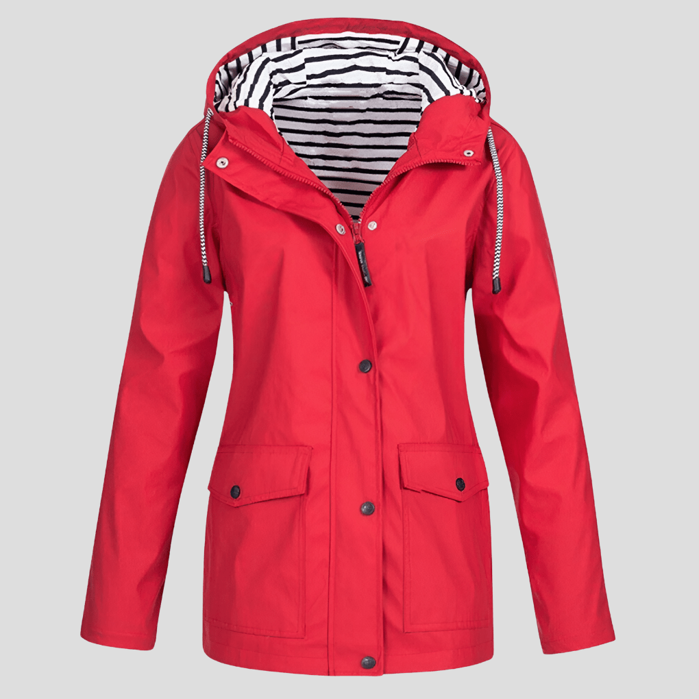 Wodoodporna Kurtka Damska z Kapturem - Idealna na Deszcz-Women's Jacket-Moda Perla-Czerwony-S-Moda Perla