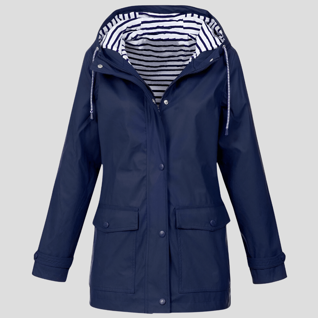 Wodoodporna Kurtka Damska z Kapturem - Idealna na Deszcz-Women's Jacket-Moda Perla-Granatowy-S-Moda Perla
